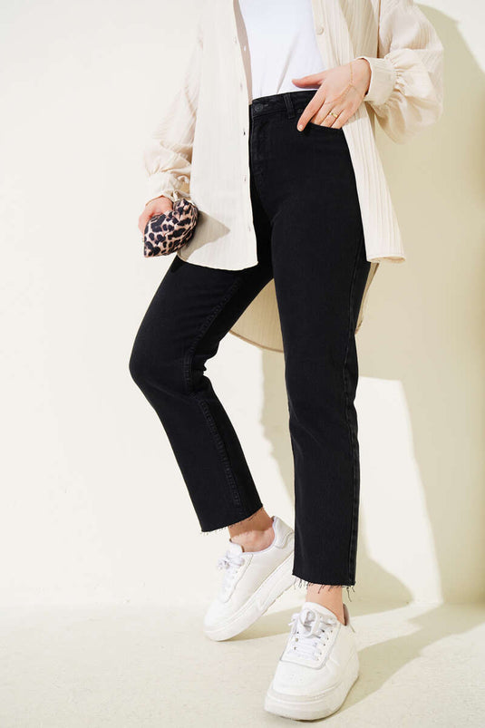 Kesik Dar Paça Pantolon Füme