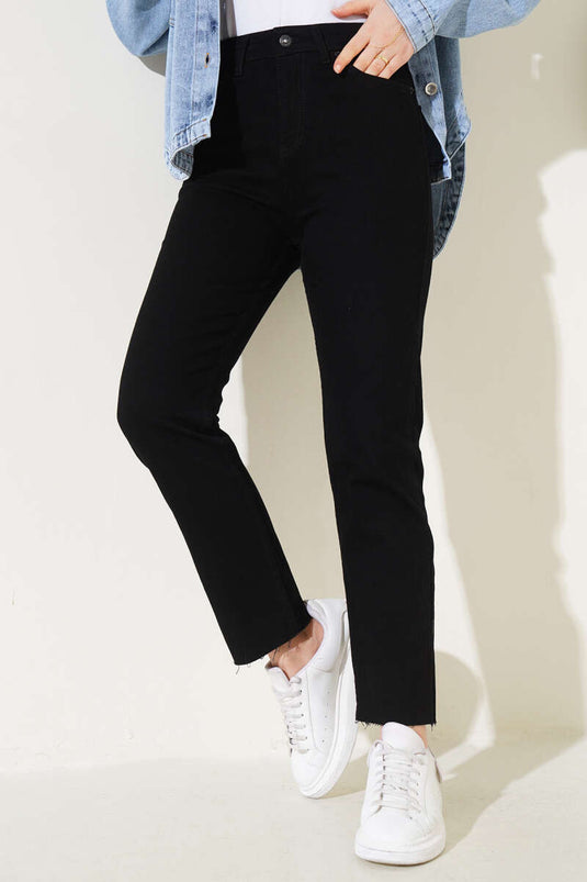 Cut Off Slim Fit Pants Black