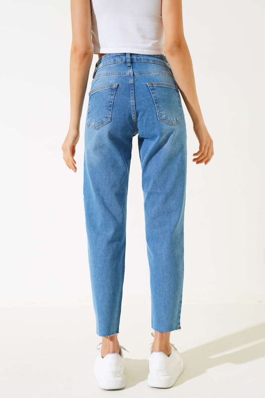 Cut-Leg Laser Jeans Light Blue