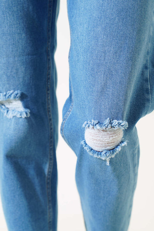 Cut-Leg Laser Jeans Light Blue