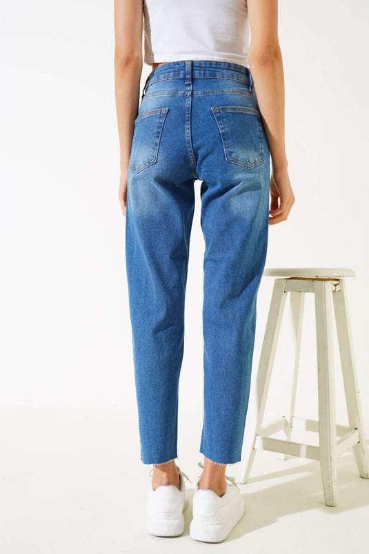 Cut-Leg Laser Jeans Blue