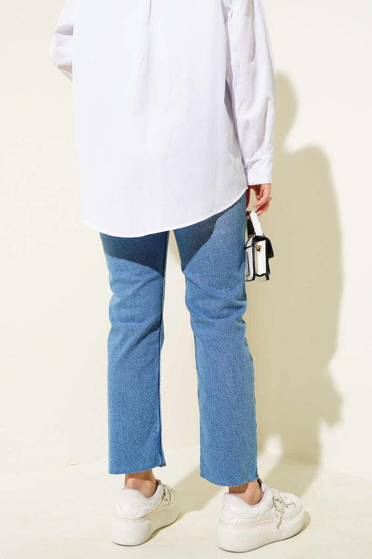 Mom-Jeans mit Cut-Leg-Design Hellblau