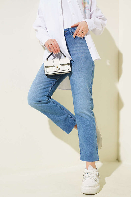 Mom-Jeans mit Cut-Leg-Design Hellblau