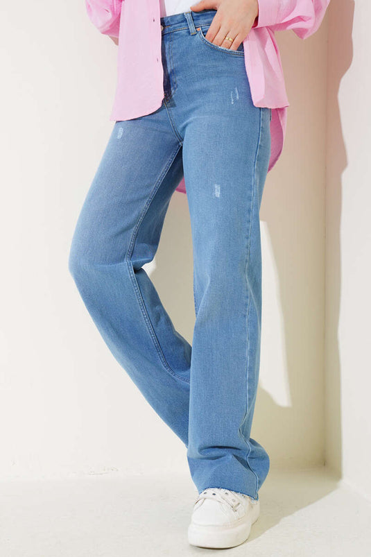 Cut Off Palazzo Denim Pants Light Blue