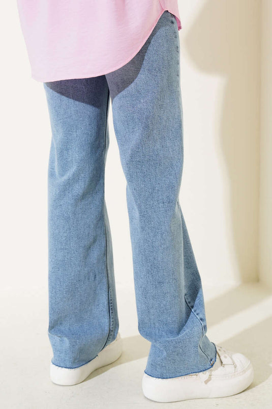 Cut Off Palazzo Denim Pants Snow Wash