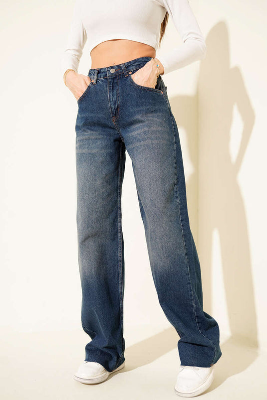 Kesik Paça Palazzo Salaş Kot Pantolon Kahve Tint