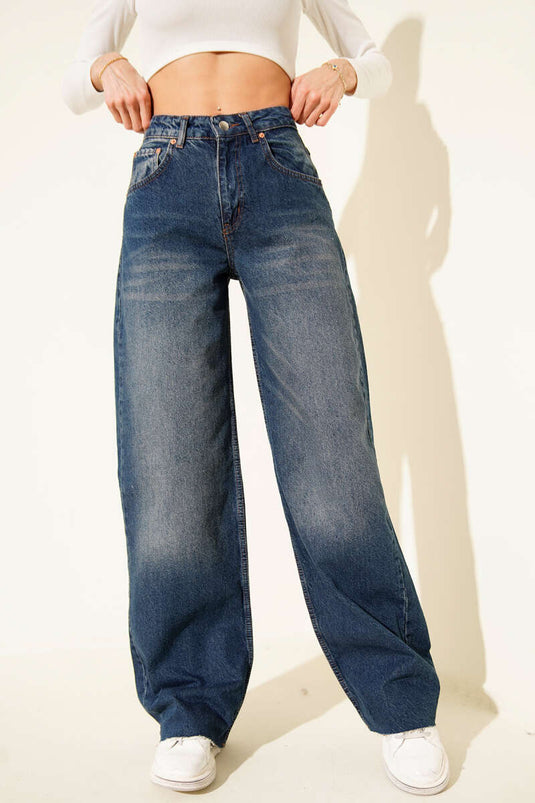 Cut Hem Wide-Leg Loose Denim Trousers Brown Tint