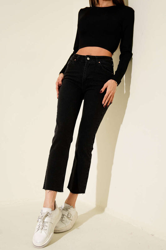 Kesik Paça Skinny Kot Pantolon Füme