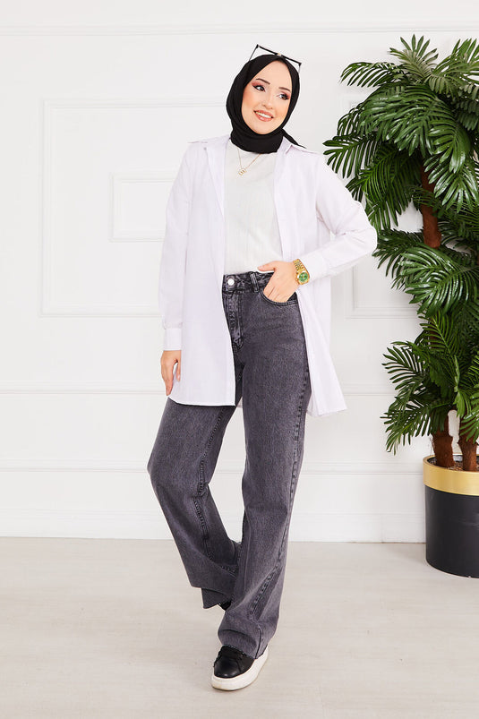 Cut-Off Hem Modest Pants Anthracite