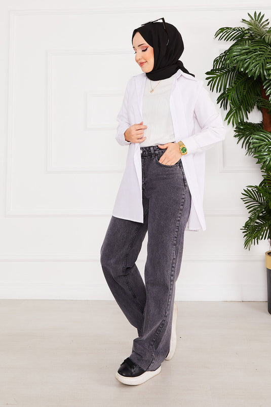 Cut-Off Hem Modest Pants Anthracite