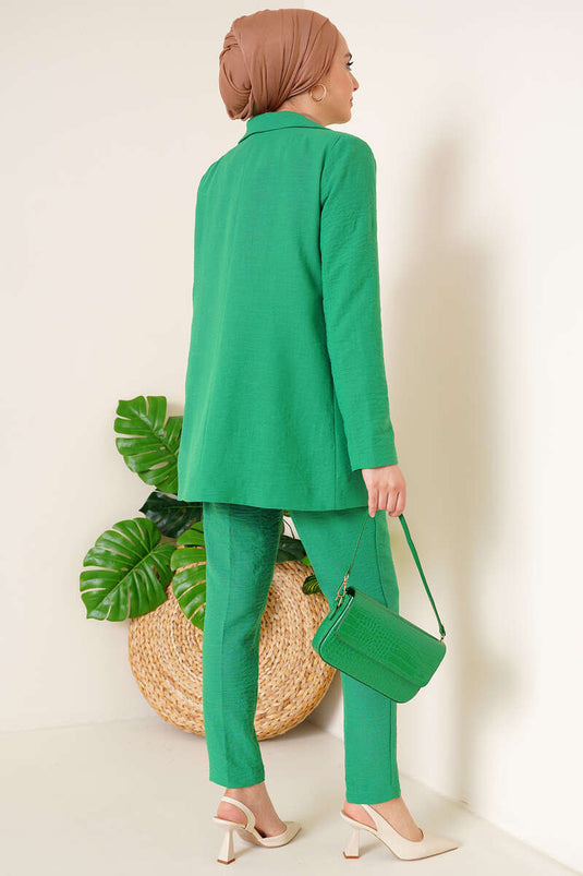 Costume Double Veste Pantalon En Lin Vert