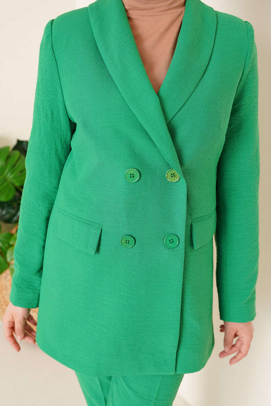 Costume Double Veste Pantalon En Lin Vert