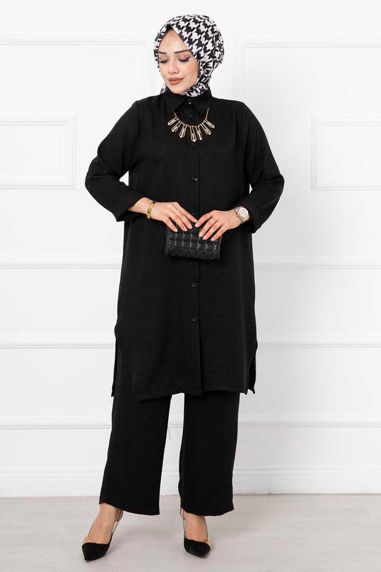 Costume Long Double Hijab En Lin Noir