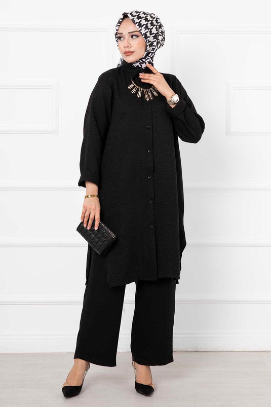 Costume Long Double Hijab En Lin Noir