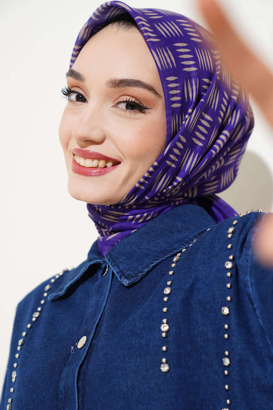 Kibrit Desen Yazma Eşarp Mor