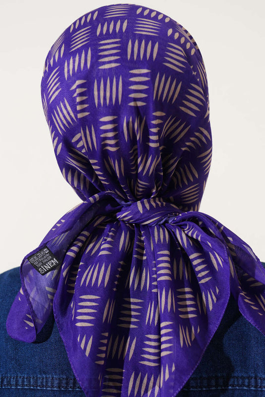 Kibrit Desen Yazma Eşarp Mor