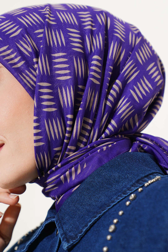 Kibrit Desen Yazma Eşarp Mor