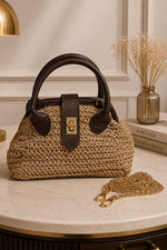 Sac En Osier Avec Détail Boucle En Marron Chaud