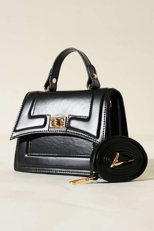 Black Bag with Lock Detail and Edge Stitching