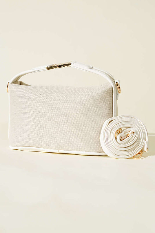 Kilit Sap Detaylı Kanvas Çanta Beyaz