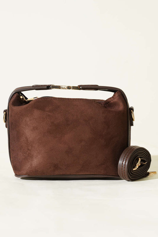 Kilit Sap Detaylı Süet Çanta Acı Kahve