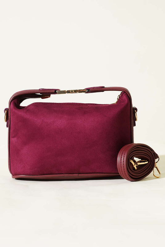 Tas van suède met slotdetail, kersrood