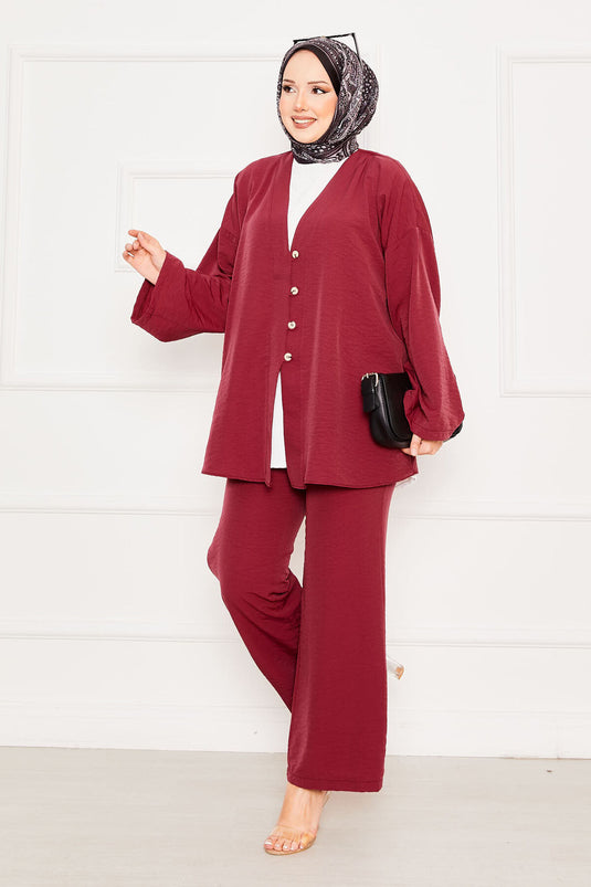 Kimono Double Hijab Suit Claret Red