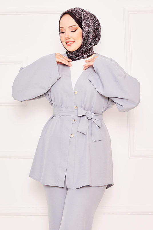 Kimono Double Hijab Set Gray