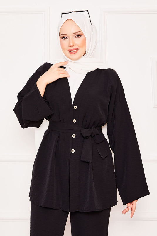 Kimono Double Hijab Set Black