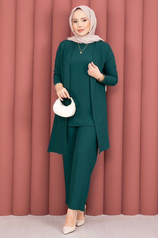 Completo Tesettür con Kimono Triplo Smeraldo