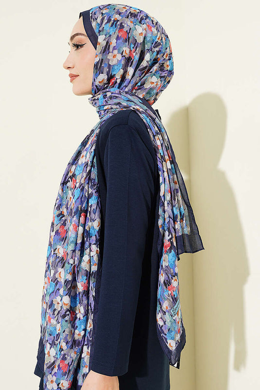 Serie Fiori di Campo Sciarpa in Bambù Crepe Blu Scuro