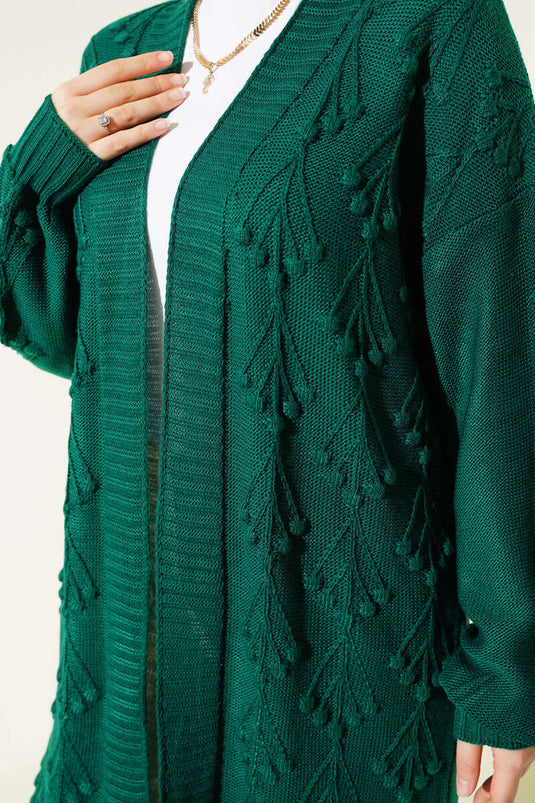 كارديغان صوفي طويل مزخرف بنقشة الكرز بلون الزمرد