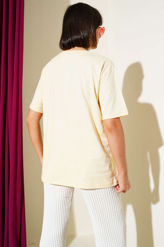Cherry Embroidered Detail T-shirt Yellow