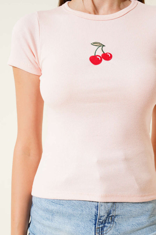 Débardeur brodé de cerises saumon