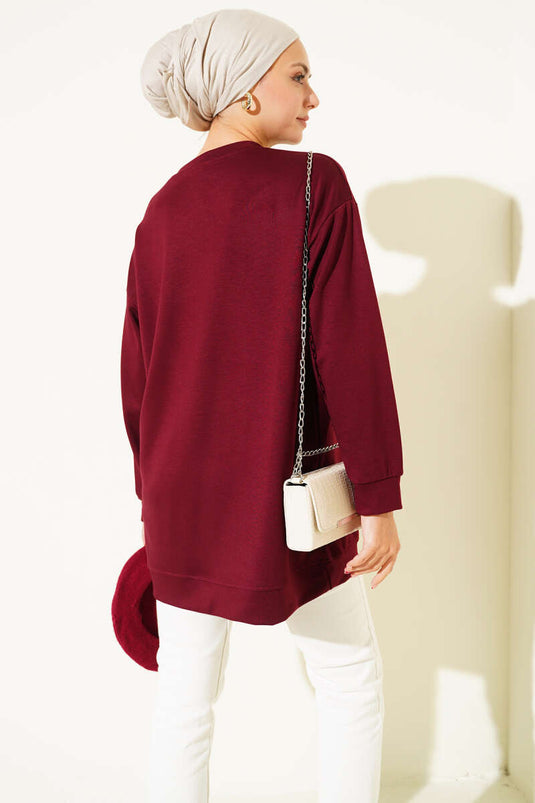 Kiraz Salkım Detaylı Tunik Bordo