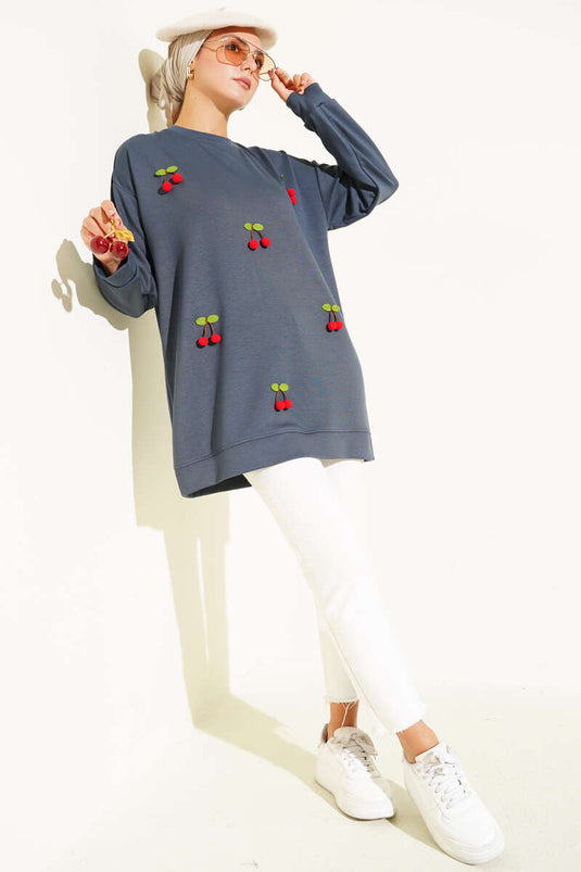 Kiraz Salkım Detaylı Tunik Füme