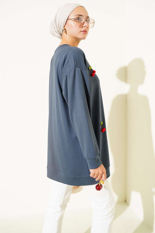 Kiraz Salkım Detaylı Tunik Füme