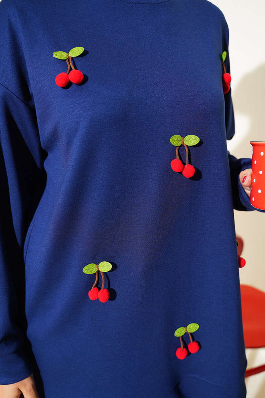 Tunique détaillée à grappes de cerises bleu marine