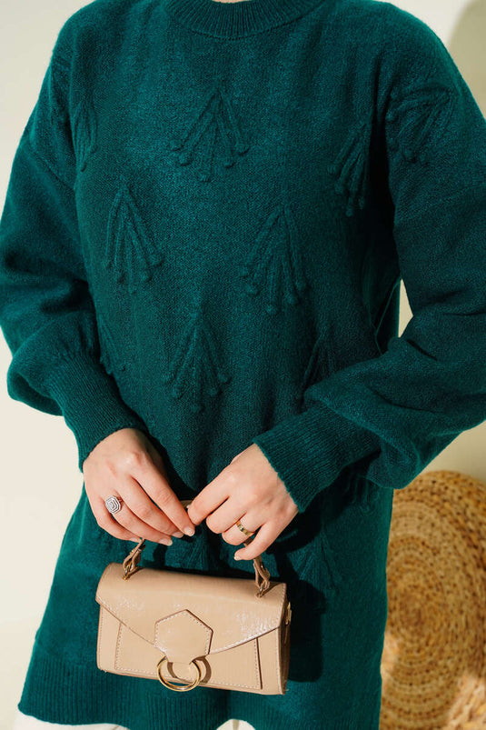 تونيك نفطي محبوك ناعم منقوش بباقة الكرز