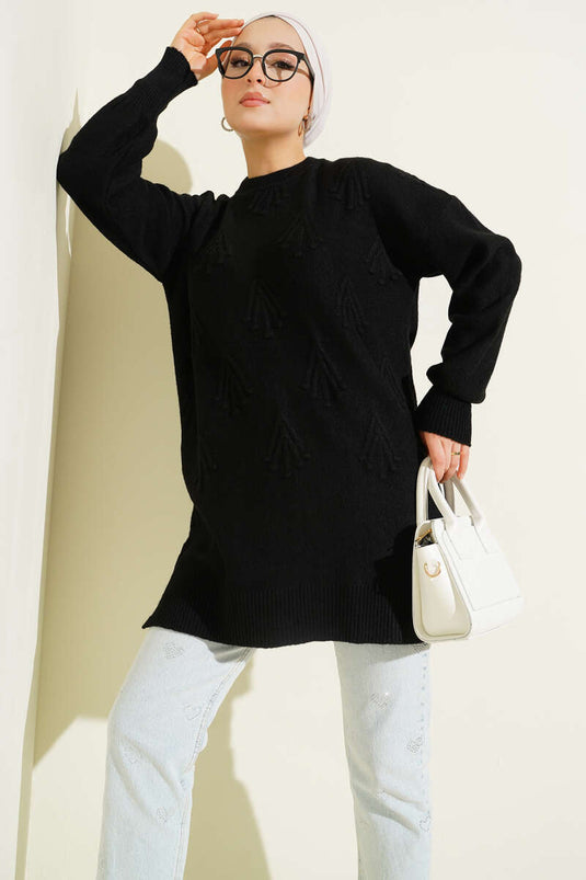 Cherry Bunch Embossed Soft Knit Tunic Black