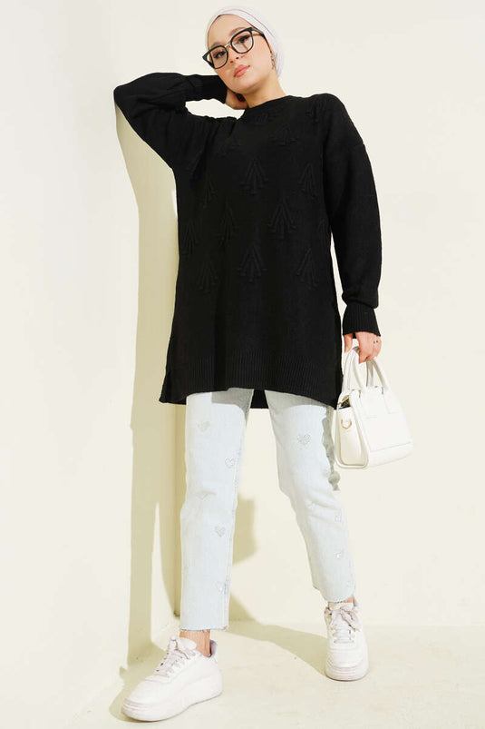 Cherry Bunch Embossed Soft Knit Tunic Black