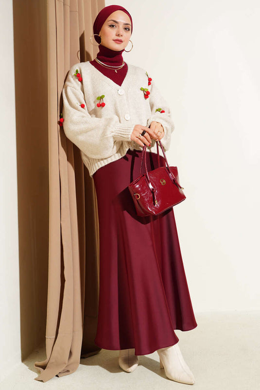 Cherry Cluster Pattern Short Knit Cardigan Stone