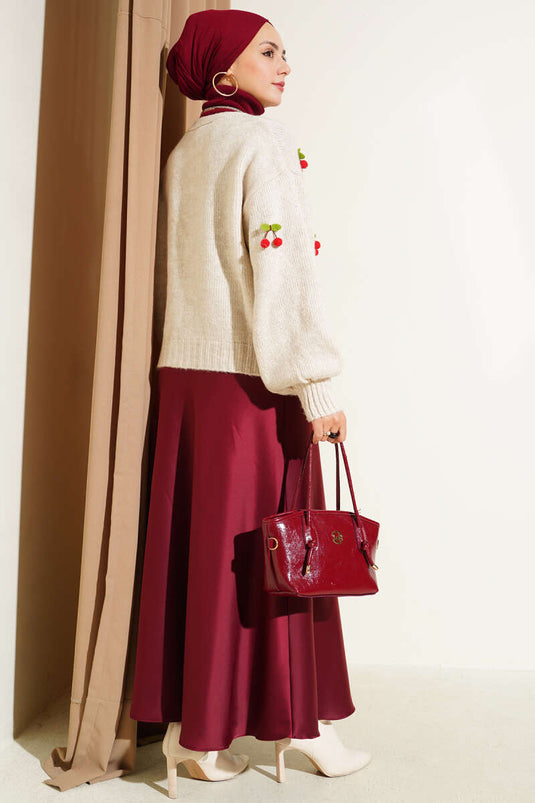 Cherry Cluster Pattern Short Knit Cardigan Stone