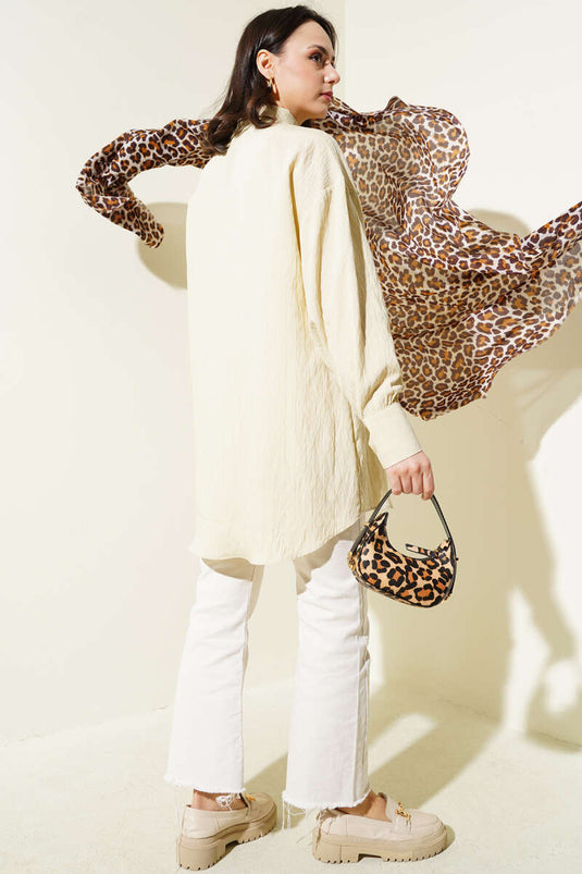 Chemise rayée froissée basique beige