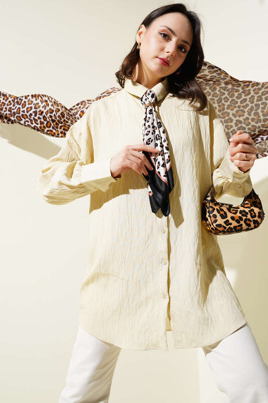 Chemise rayée froissée basique beige