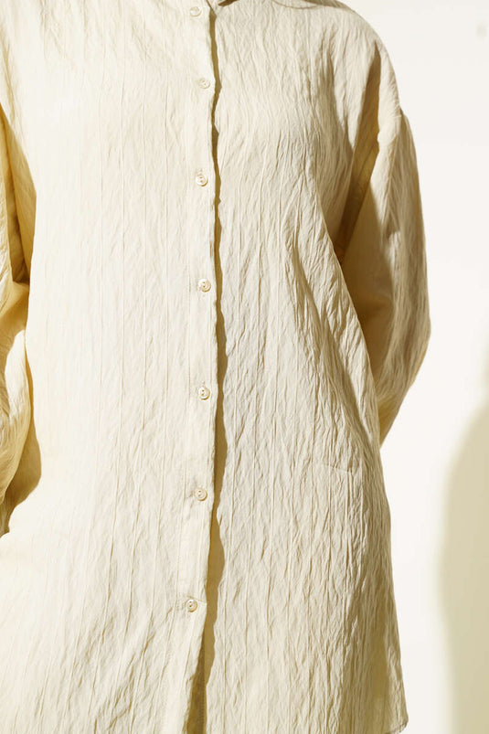 Chemise rayée froissée basique beige