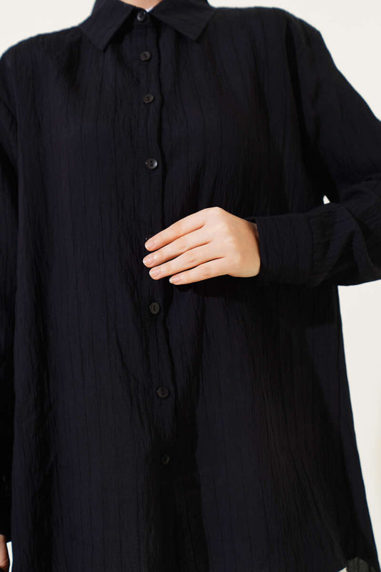 Camicia a righe stropicciata nera