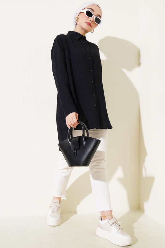 Chemise rayée froissée noire