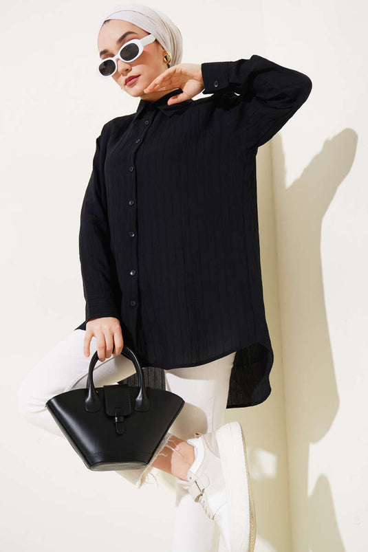 Camicia a righe stropicciata nera