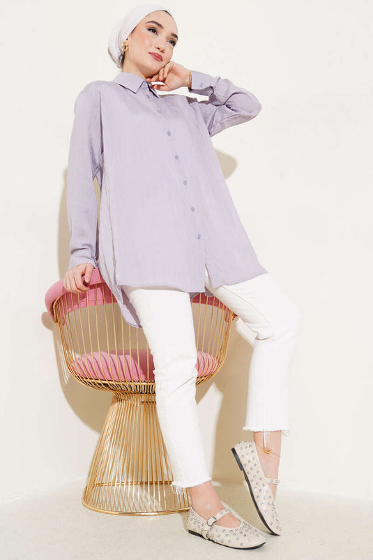 Chemise rayée froissée pierre